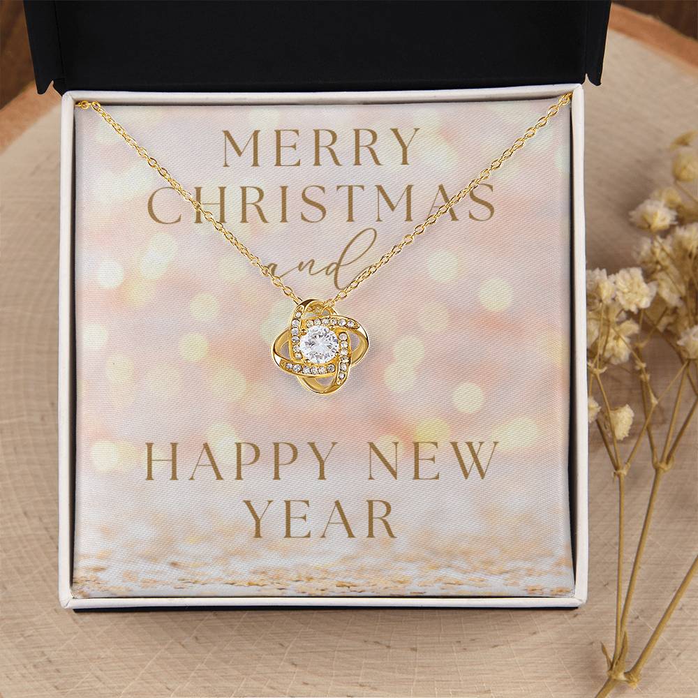 "Merry Christmas and Happy New Year" Infinity Loop CZ Diamond and Crystal Pendant Necklace