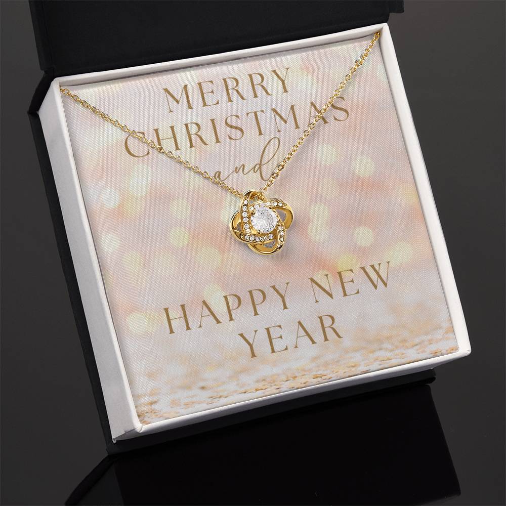 "Merry Christmas and Happy New Year" Infinity Loop CZ Diamond and Crystal Pendant Necklace