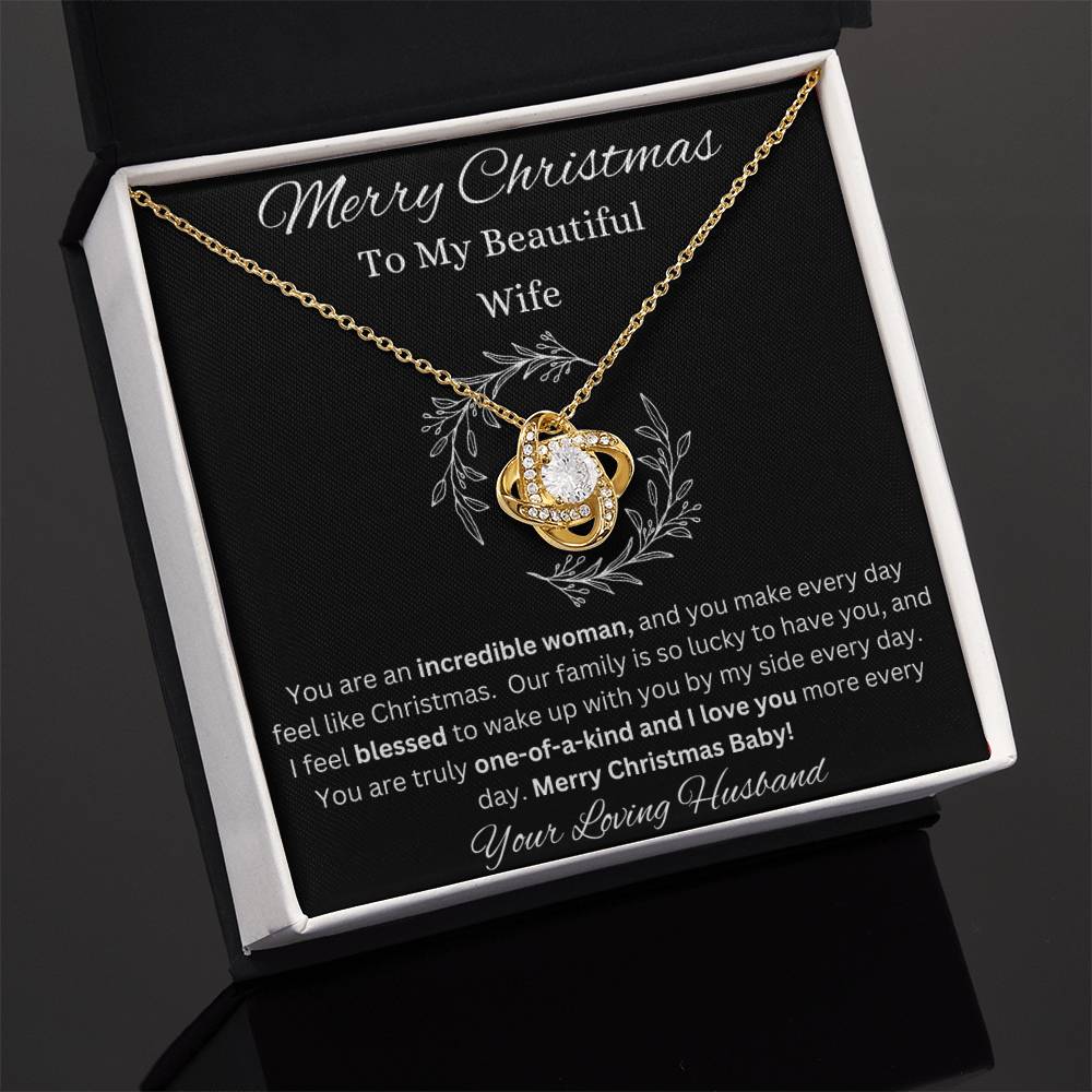 Merry Christmas To Wife Love Knot White Gold CZ Diamond Necklace