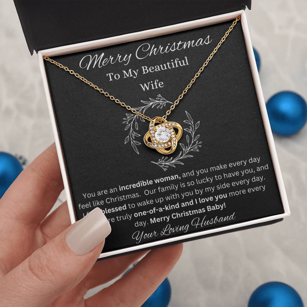 Merry Christmas To Wife Love Knot White Gold CZ Diamond Necklace