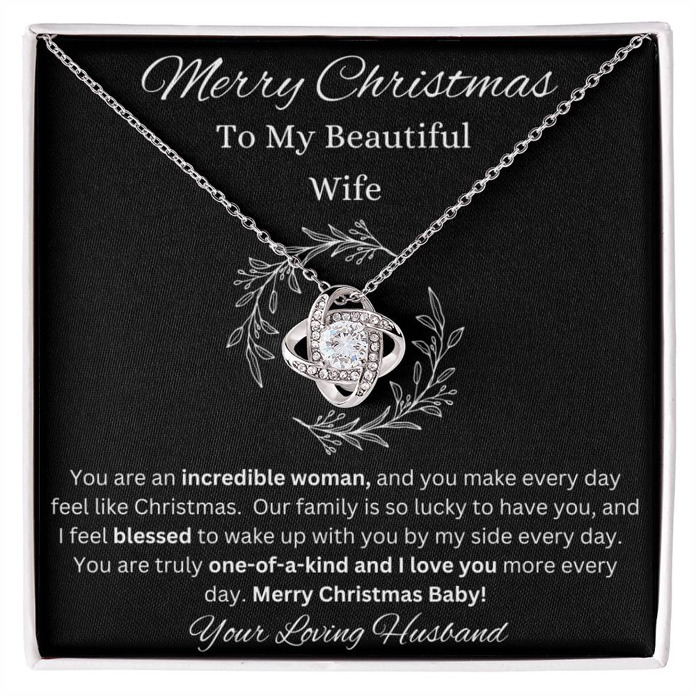 Merry Christmas To Wife Love Knot White Gold CZ Diamond Necklace