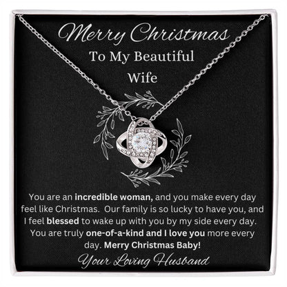 Merry Christmas To Wife Love Knot White Gold CZ Diamond Necklace