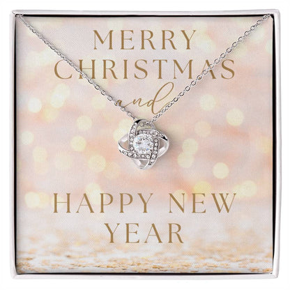 "Merry Christmas and Happy New Year" Infinity Loop CZ Diamond and Crystal Pendant Necklace