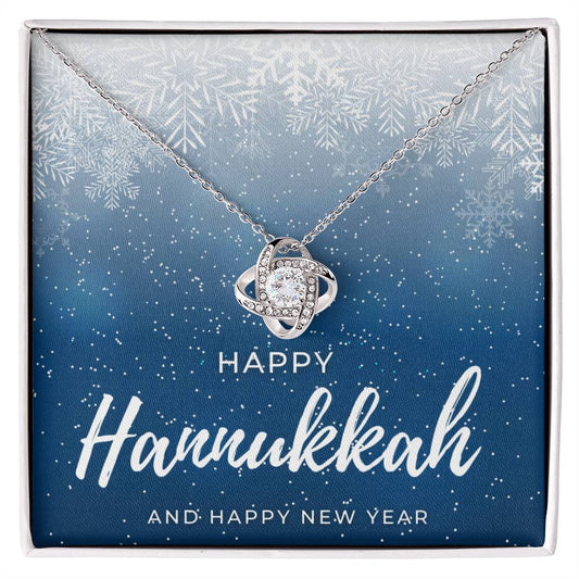 Happy Hannukkah Eternity Knot CZ Diamond Pendant Necklace