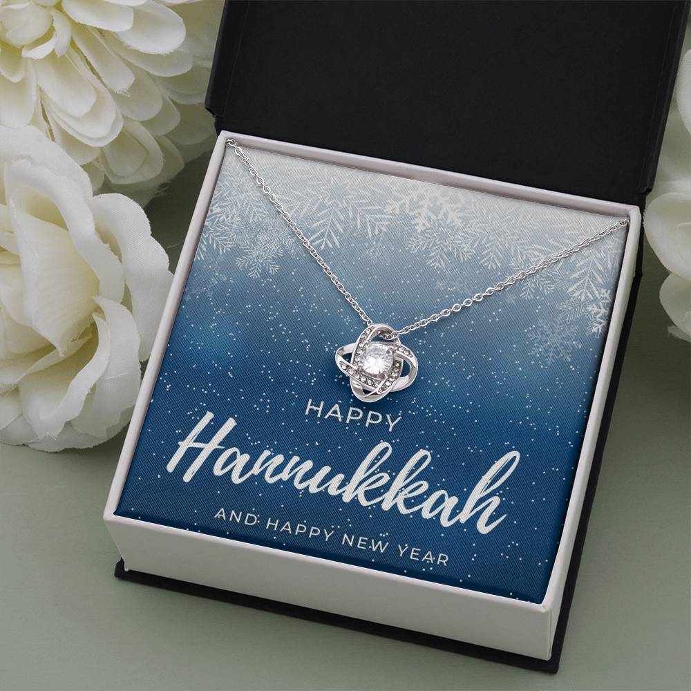 Happy Hannukkah Eternity Knot CZ Diamond Pendant Necklace