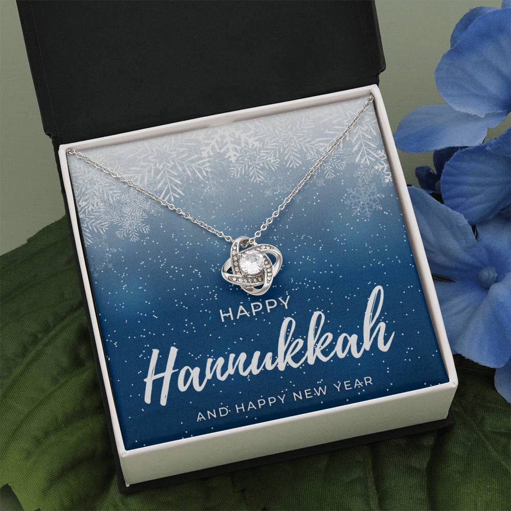 Happy Hannukkah Eternity Knot CZ Diamond Pendant Necklace