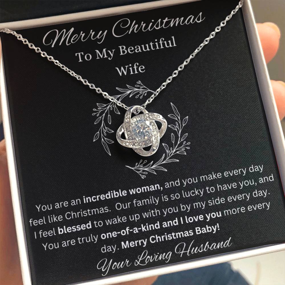 Merry Christmas To Wife Love Knot White Gold CZ Diamond Necklace