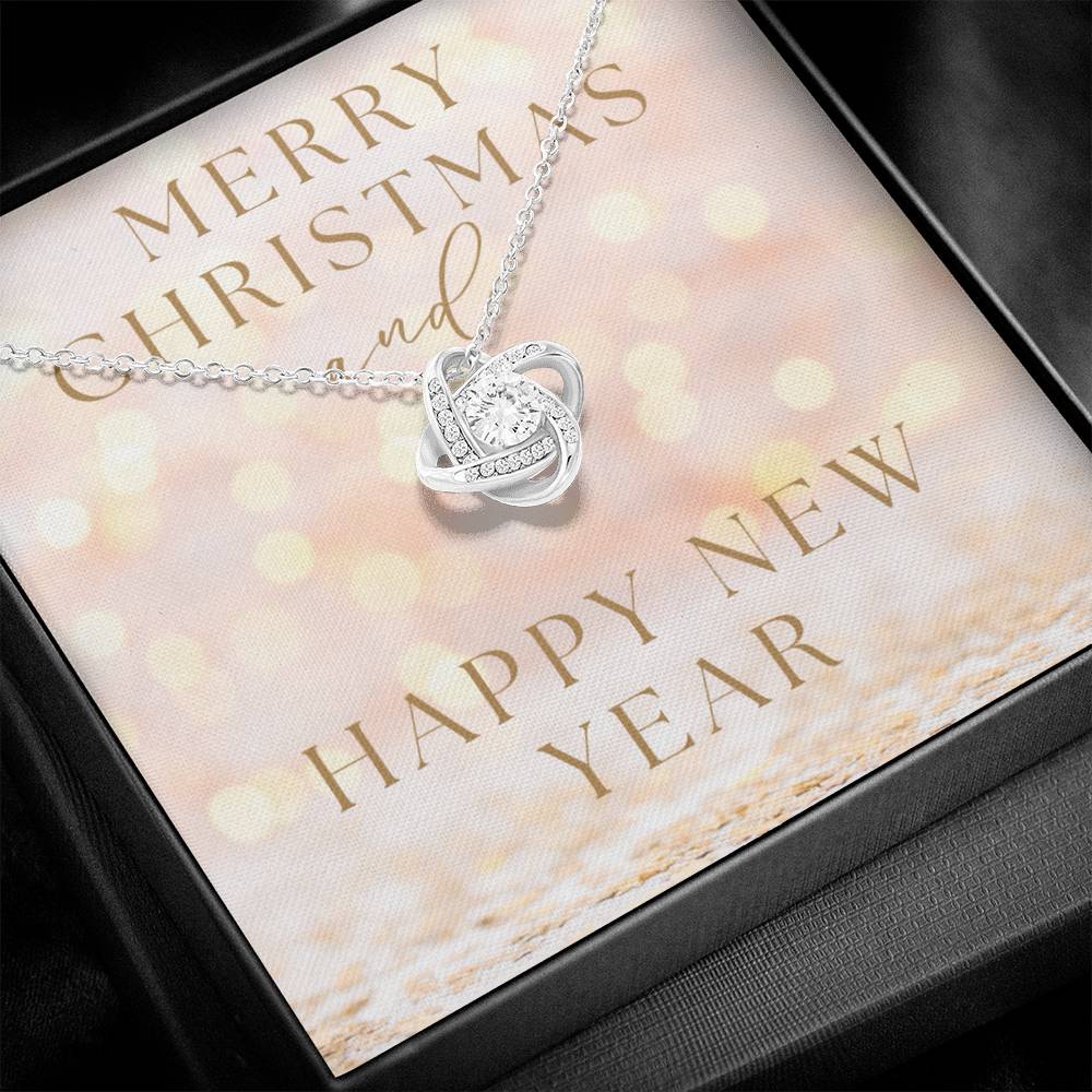 "Merry Christmas and Happy New Year" Infinity Loop CZ Diamond and Crystal Pendant Necklace