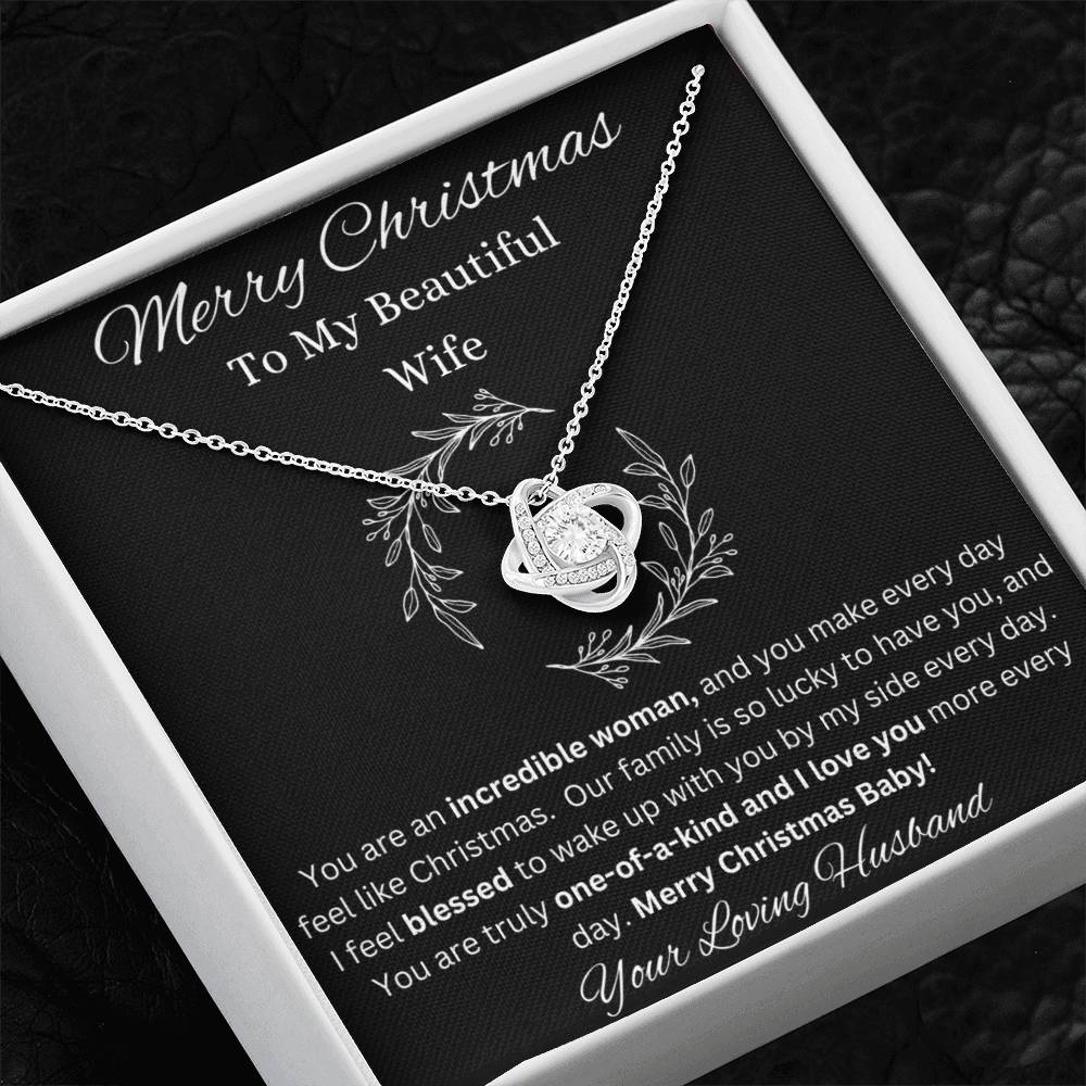 Merry Christmas To Wife Love Knot White Gold CZ Diamond Necklace