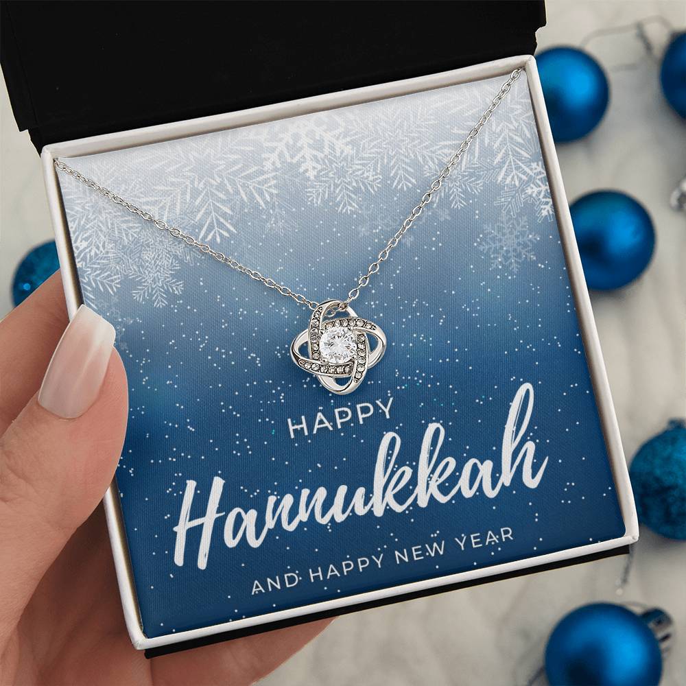 Happy Hannukkah Eternity Knot CZ Diamond Pendant Necklace