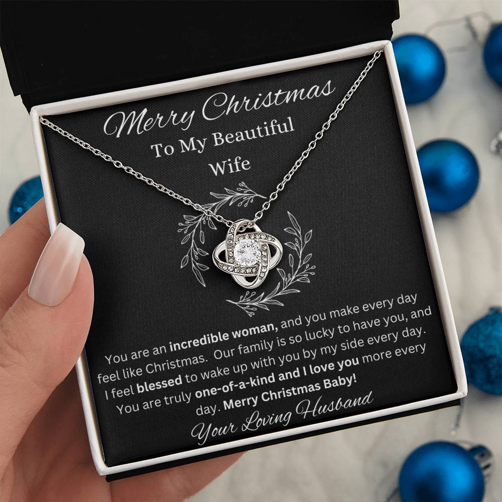 Merry Christmas To Wife Love Knot White Gold CZ Diamond Necklace