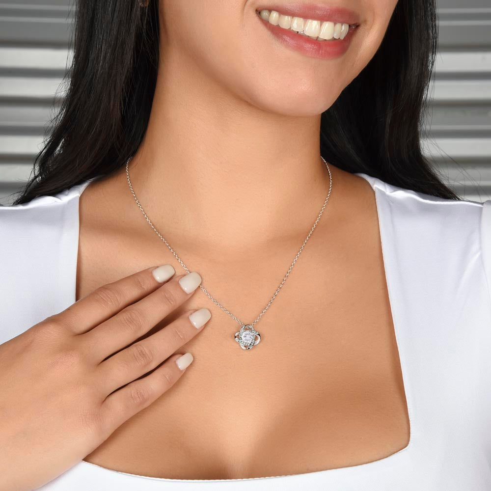 Merry Christmas To Wife Love Knot White Gold CZ Diamond Necklace