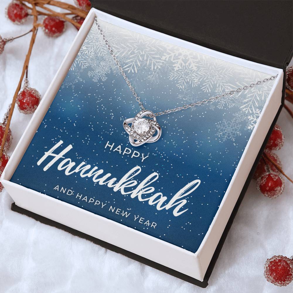 Happy Hannukkah Eternity Knot CZ Diamond Pendant Necklace