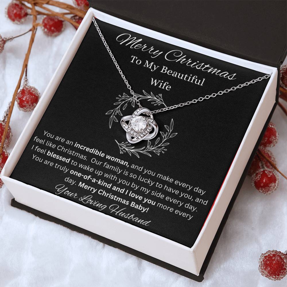 Merry Christmas To Wife Love Knot White Gold CZ Diamond Necklace