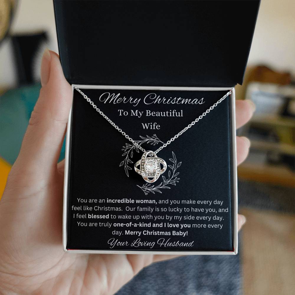 Merry Christmas To Wife Love Knot White Gold CZ Diamond Necklace