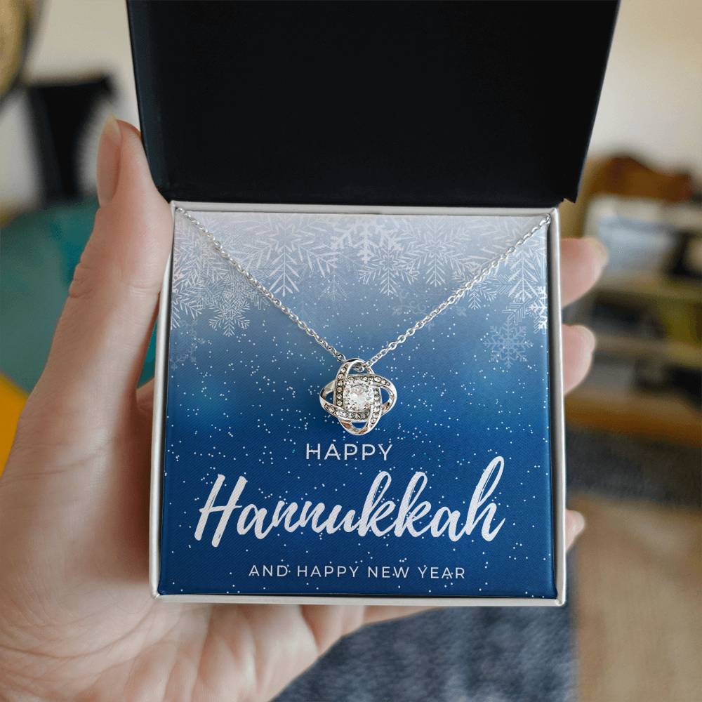 Happy Hannukkah Eternity Knot CZ Diamond Pendant Necklace