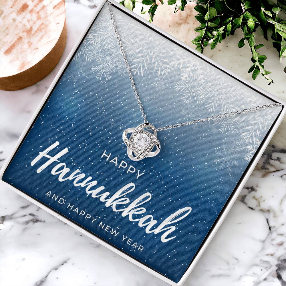 Happy Hannukkah Eternity Knot CZ Diamond Pendant Necklace