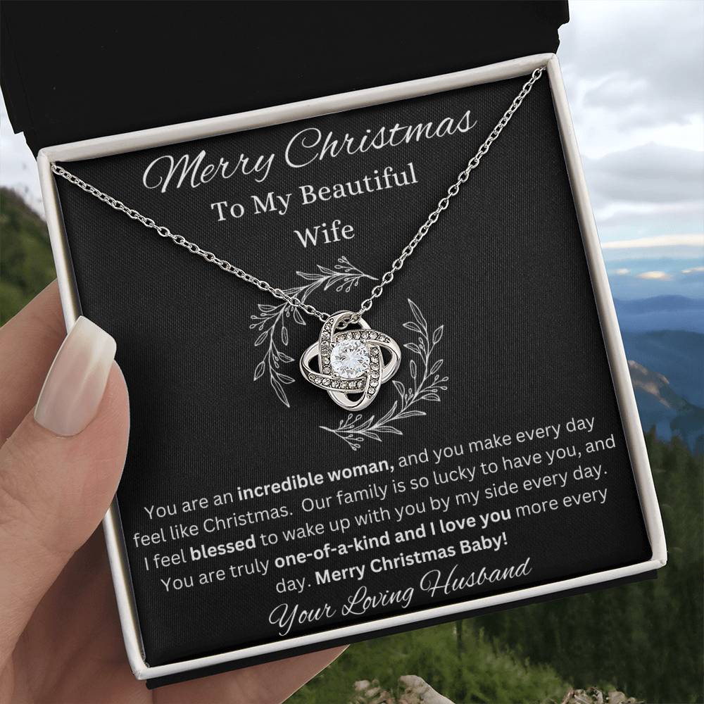 Merry Christmas To Wife Love Knot White Gold CZ Diamond Necklace