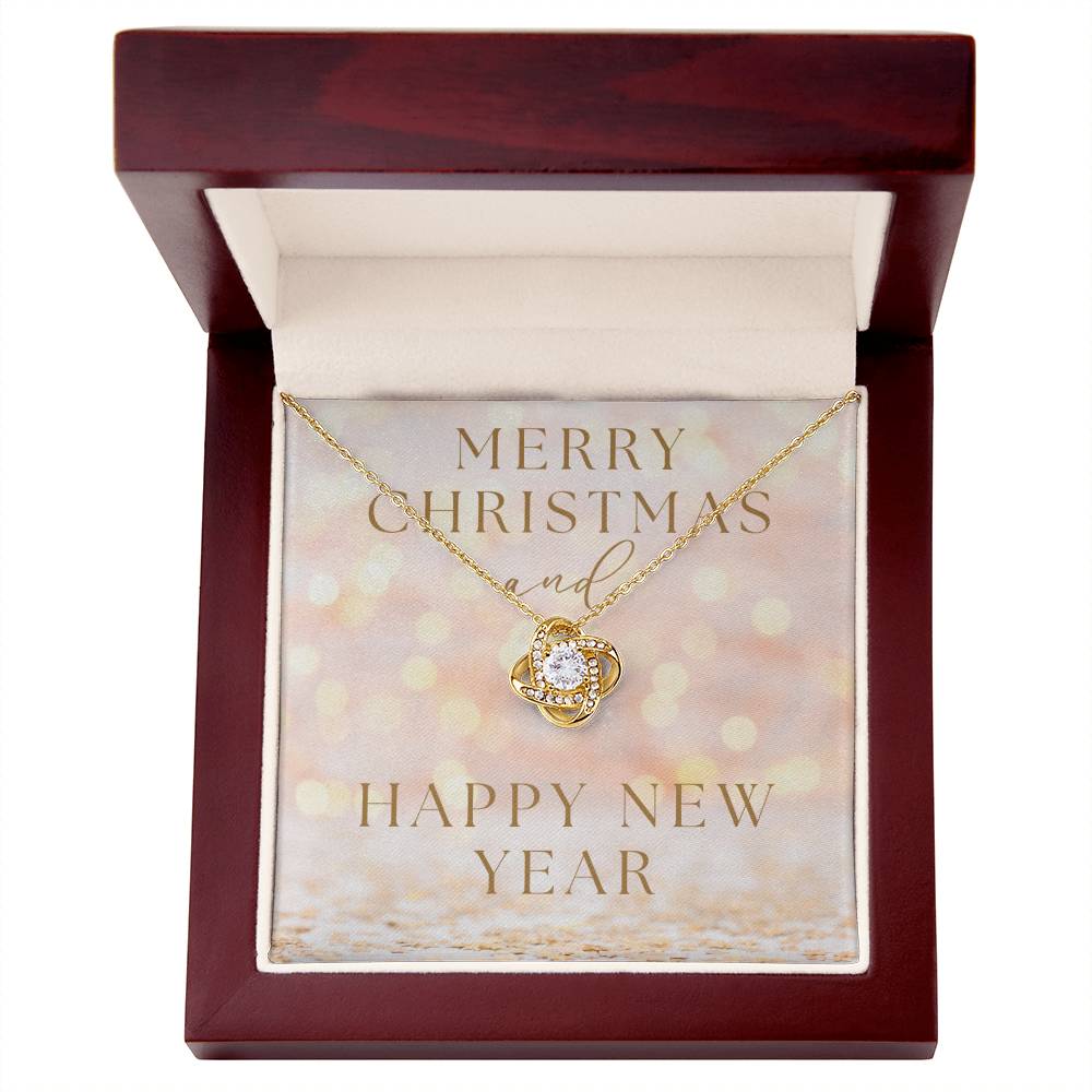 "Merry Christmas and Happy New Year" Infinity Loop CZ Diamond and Crystal Pendant Necklace