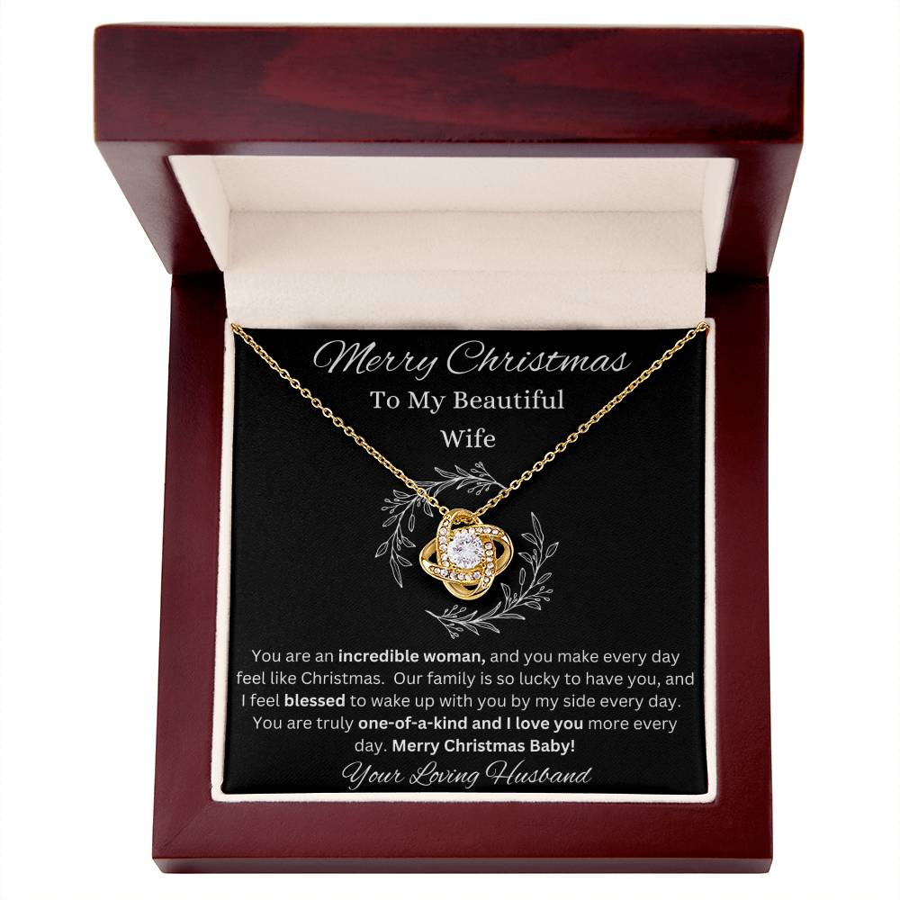 Merry Christmas To Wife Love Knot White Gold CZ Diamond Necklace