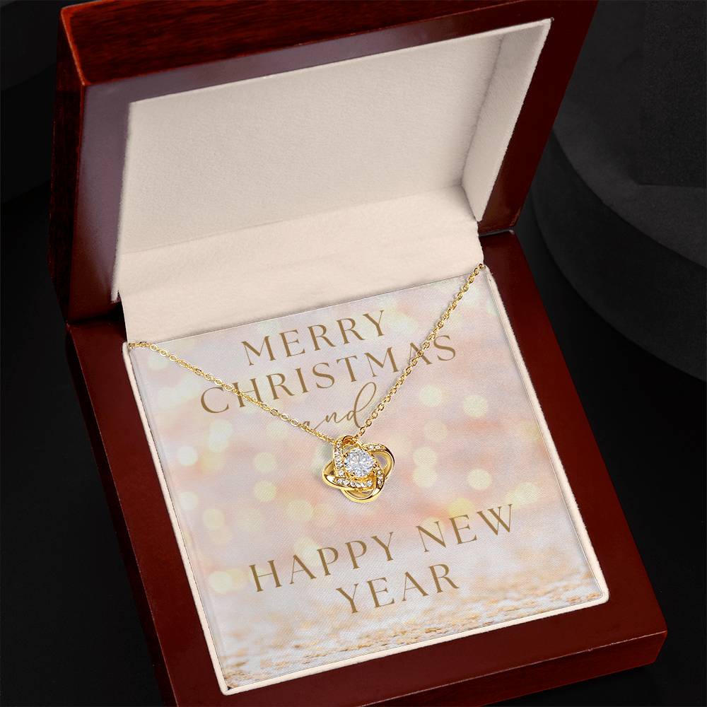 "Merry Christmas and Happy New Year" Infinity Loop CZ Diamond and Crystal Pendant Necklace