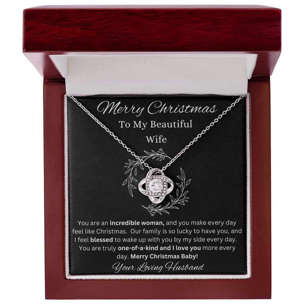 Merry Christmas To Wife Love Knot White Gold CZ Diamond Necklace