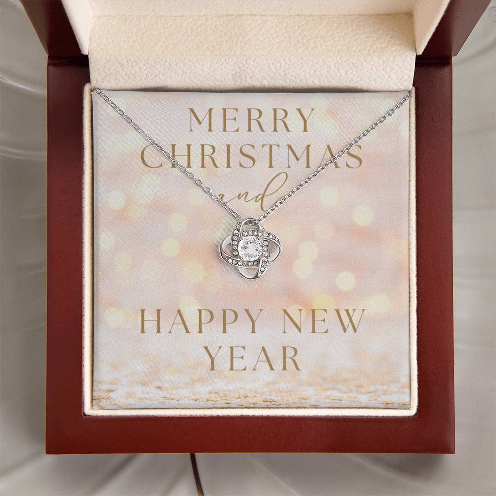 "Merry Christmas and Happy New Year" Infinity Loop CZ Diamond and Crystal Pendant Necklace