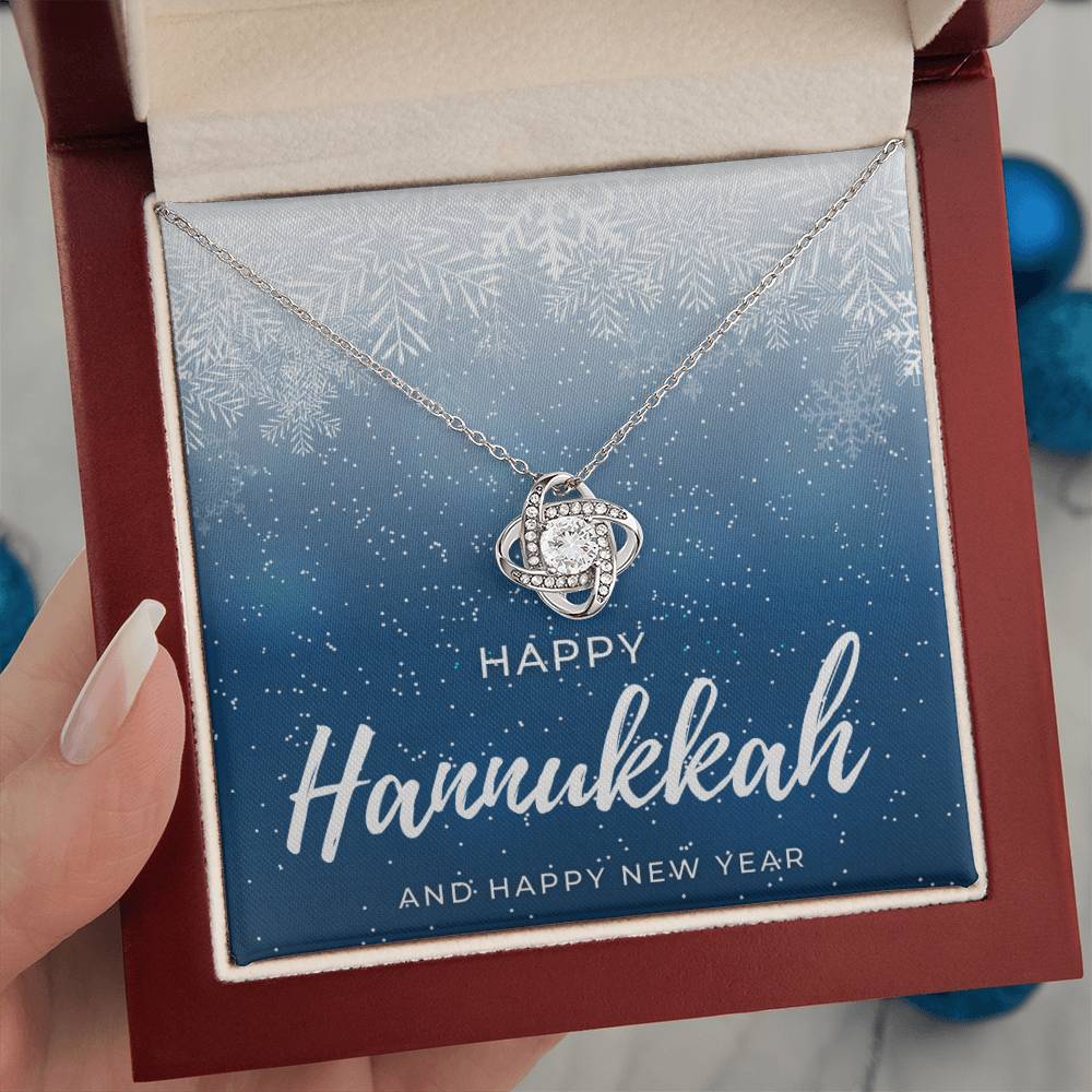 Happy Hannukkah Eternity Knot CZ Diamond Pendant Necklace