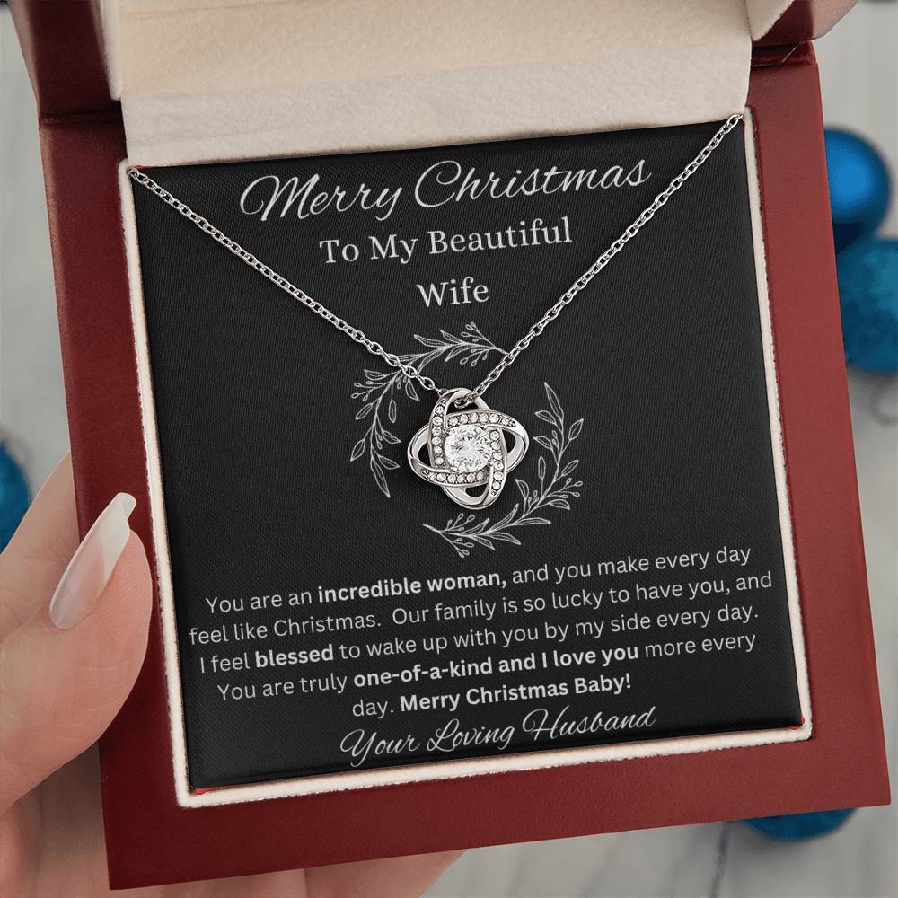 Merry Christmas To Wife Love Knot White Gold CZ Diamond Necklace