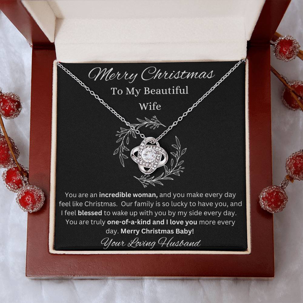 Merry Christmas To Wife Love Knot White Gold CZ Diamond Necklace