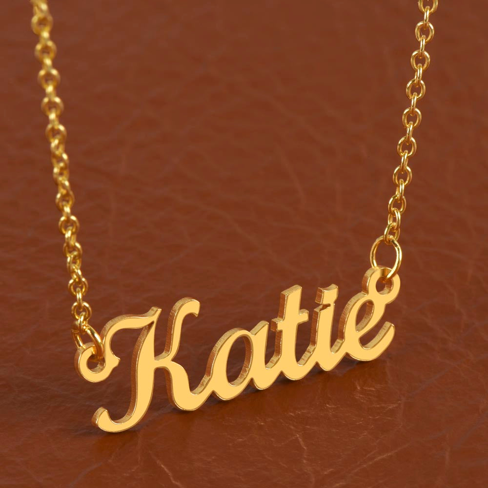 Personalized Name Plate Necklace on Festive Evergreen Message Card