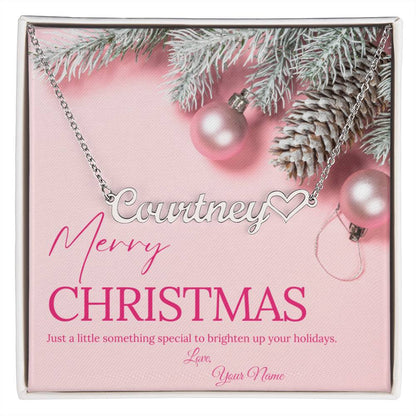 Pink Merry Christmas Personalized Nameplate Necklace with Heart