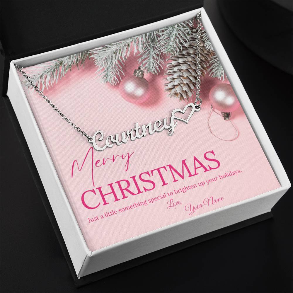 Pink Merry Christmas Personalized Nameplate Necklace with Heart