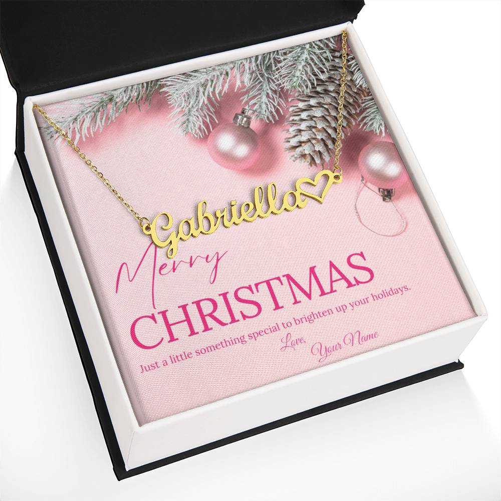 Pink Merry Christmas Personalized Nameplate Necklace with Heart