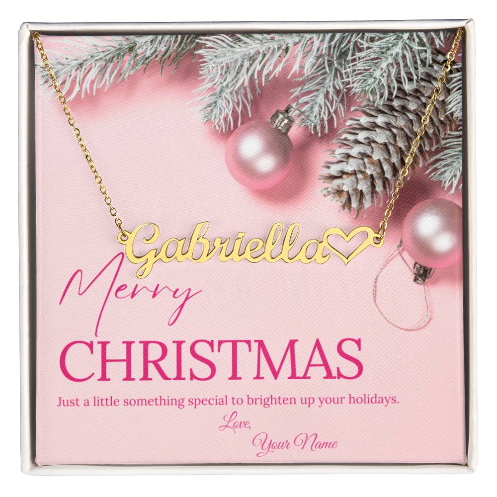 Pink Merry Christmas Personalized Nameplate Necklace with Heart