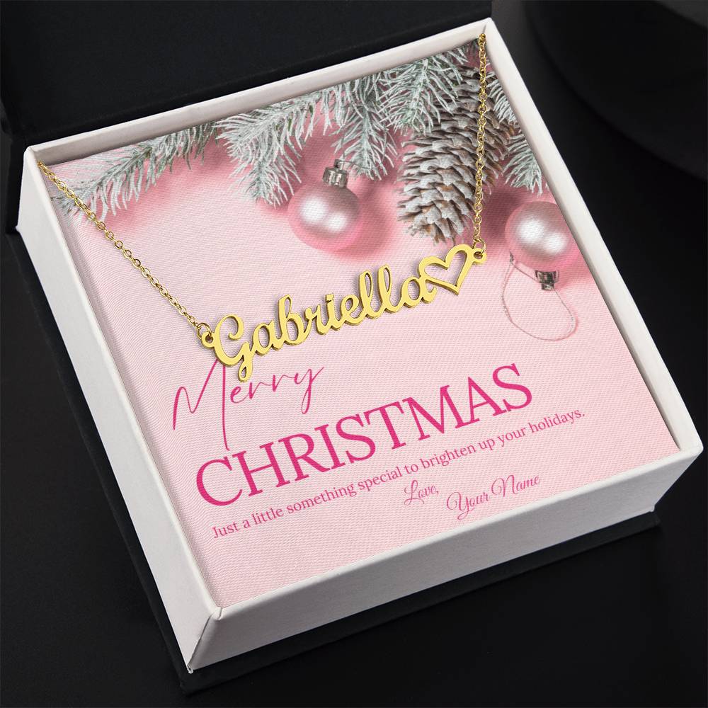 Pink Merry Christmas Personalized Nameplate Necklace with Heart