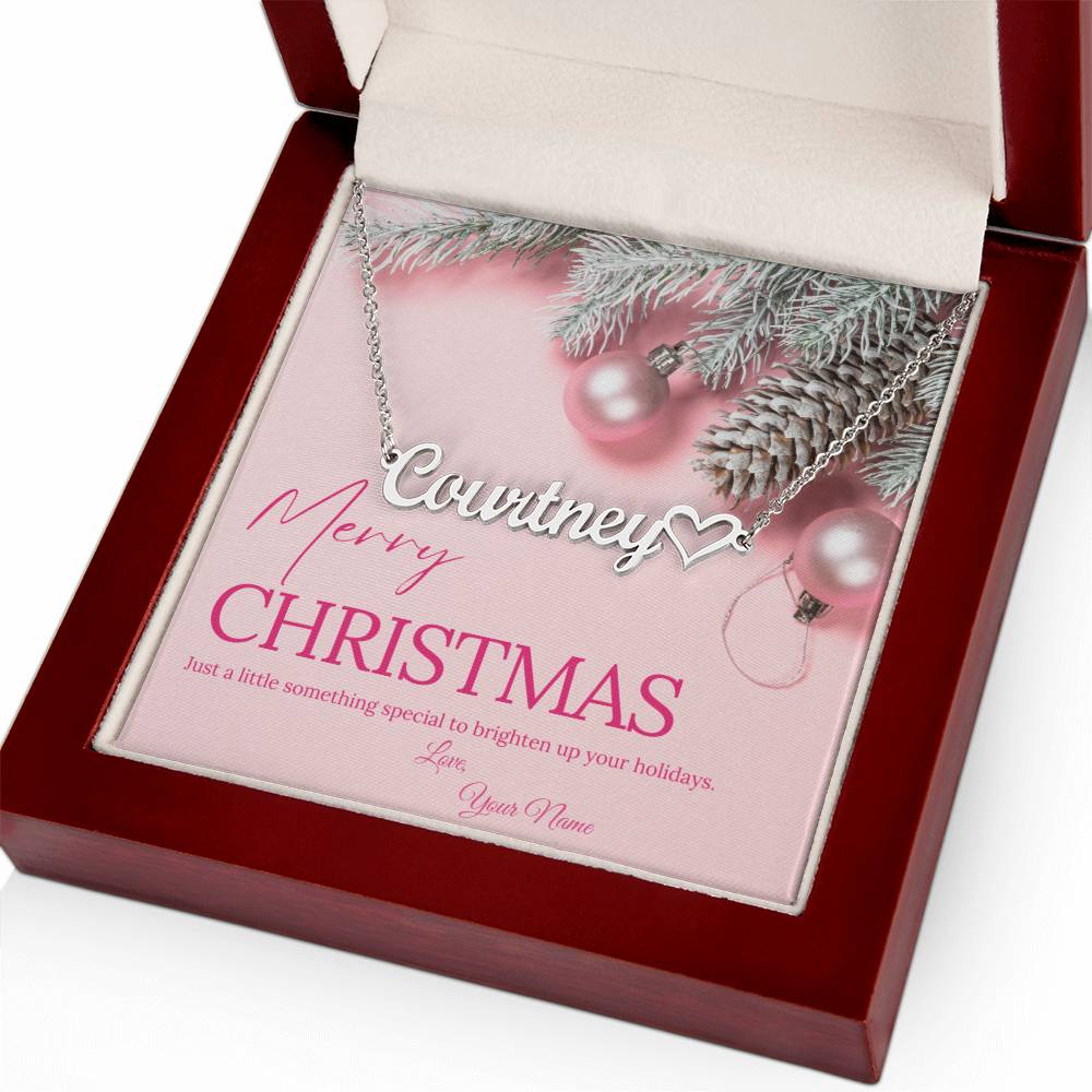 Pink Merry Christmas Personalized Nameplate Necklace with Heart