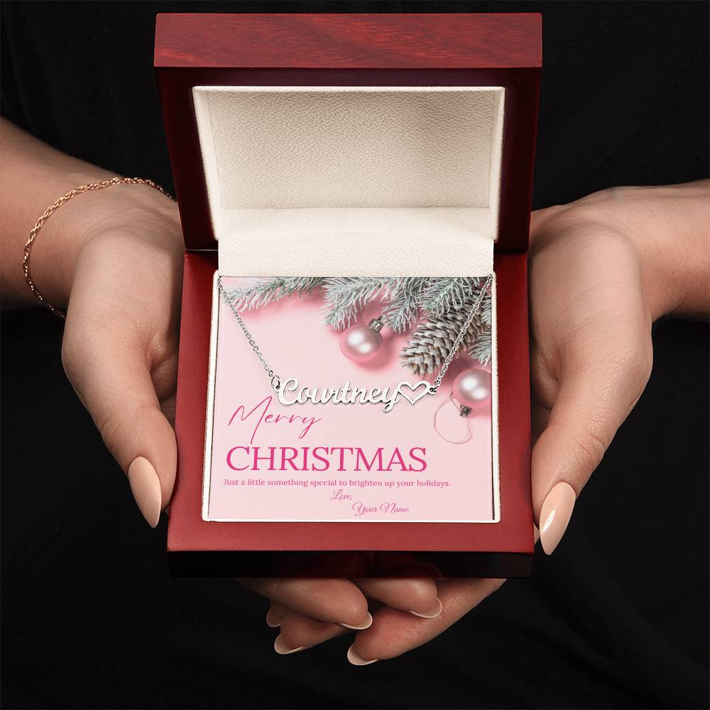 Pink Merry Christmas Personalized Nameplate Necklace with Heart