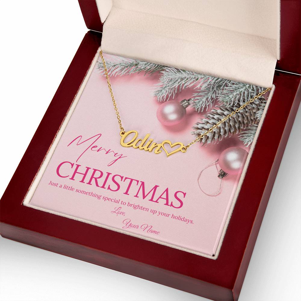 Pink Merry Christmas Personalized Nameplate Necklace with Heart