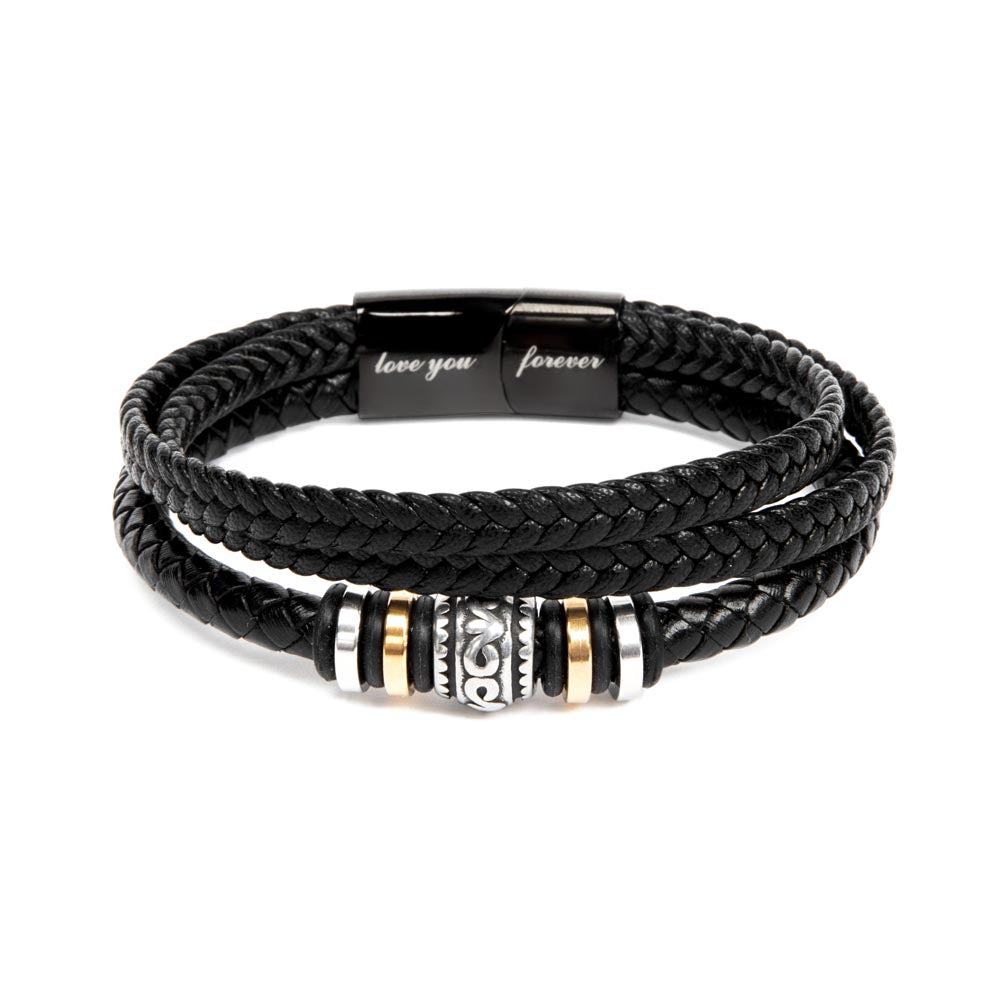 Men's "Love You Forever" Leather Braided Bracelet with Engraved Magnetic Clasp