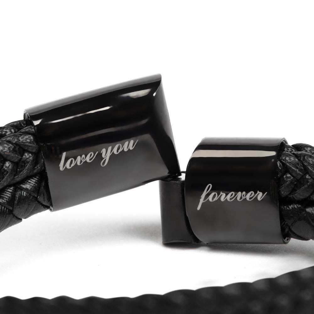 Men's "Love You Forever" Leather Braided Bracelet with Engraved Magnetic Clasp