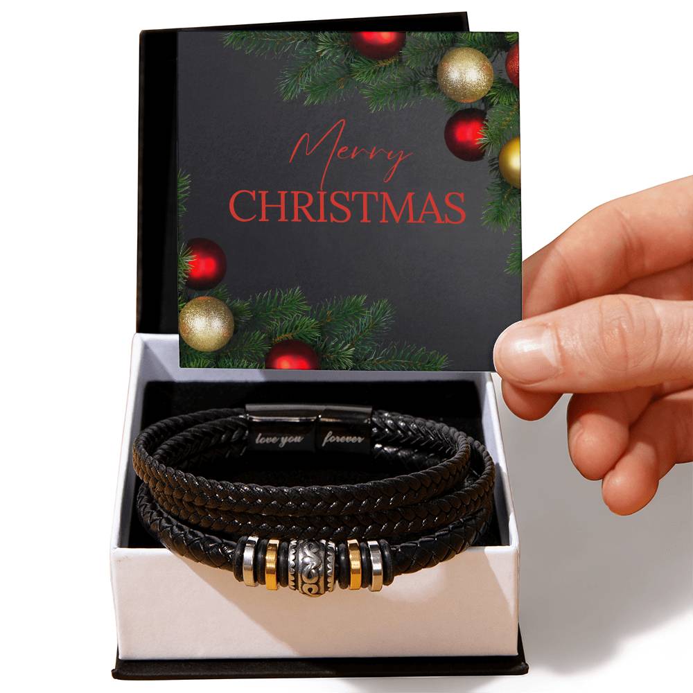 Men's "Love You Forever" Leather Braided Bracelet with Engraved Magnetic Clasp