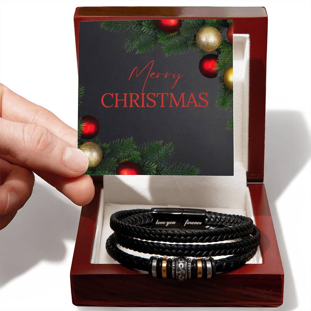 Men's "Love You Forever" Leather Braided Bracelet with Engraved Magnetic Clasp