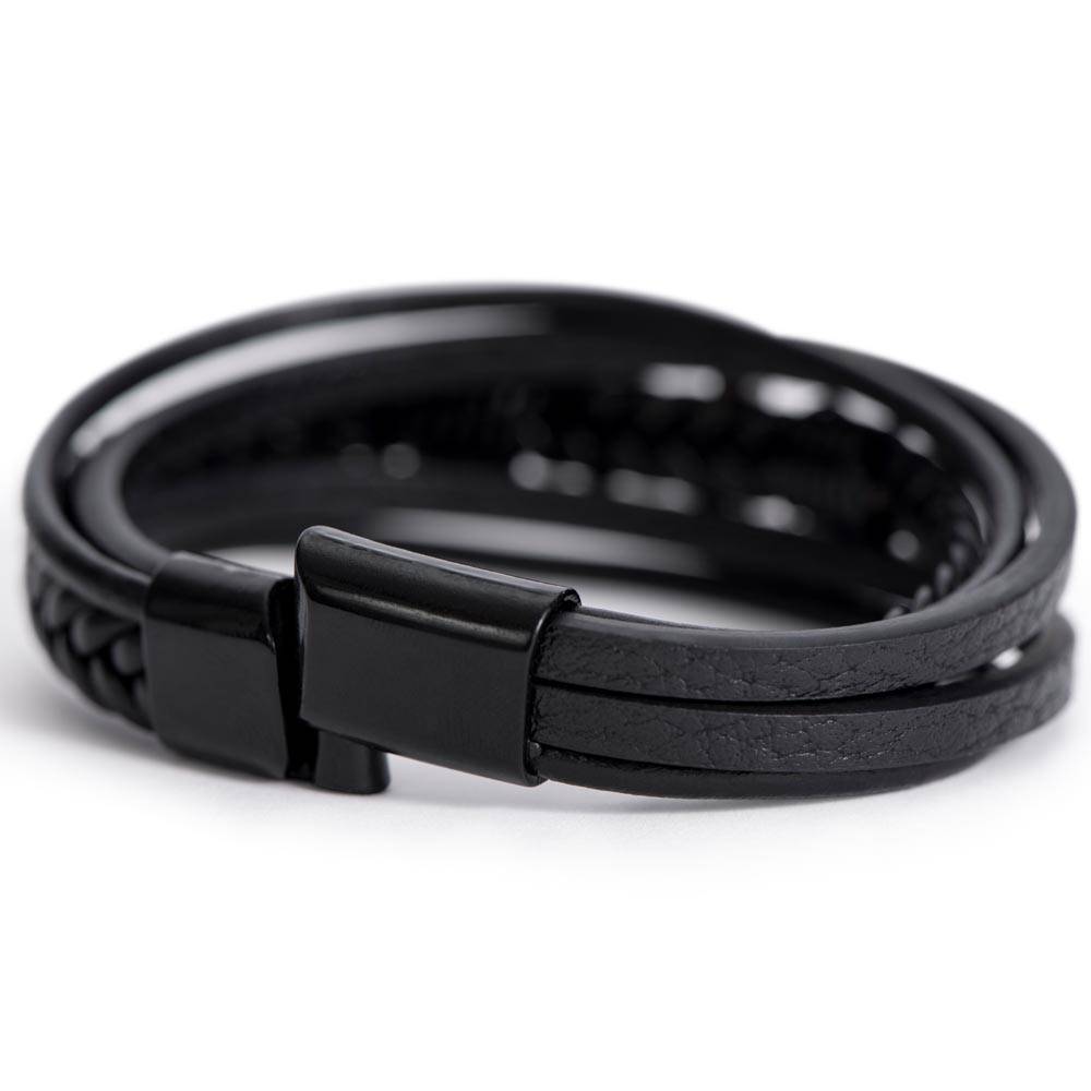 Men's Leather Strap Bracelet with Stainless Steel Cross