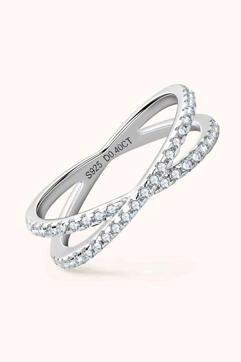 Moissanite Twisted Infinity Sterling Silver Crisscross Ring