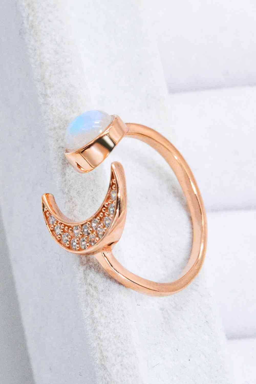 Natural Moonstone and Zircon "Sun & Moon" Open Ring