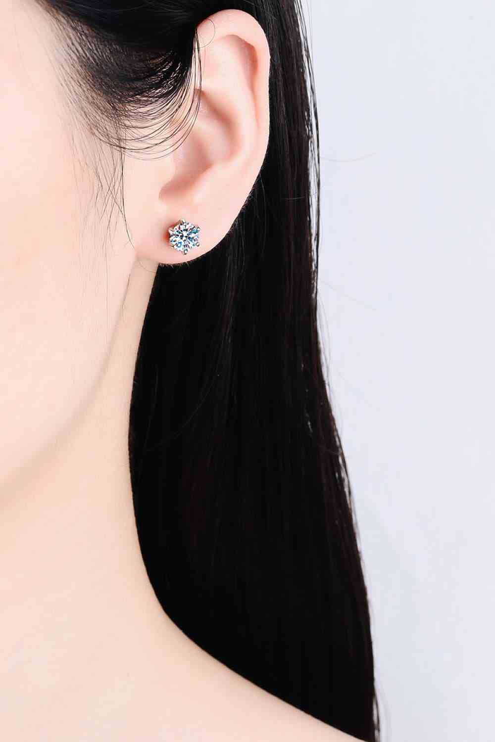 Classic "Everyday" 1 Carat Moissanite Rhodium-Plated Stud Earrings