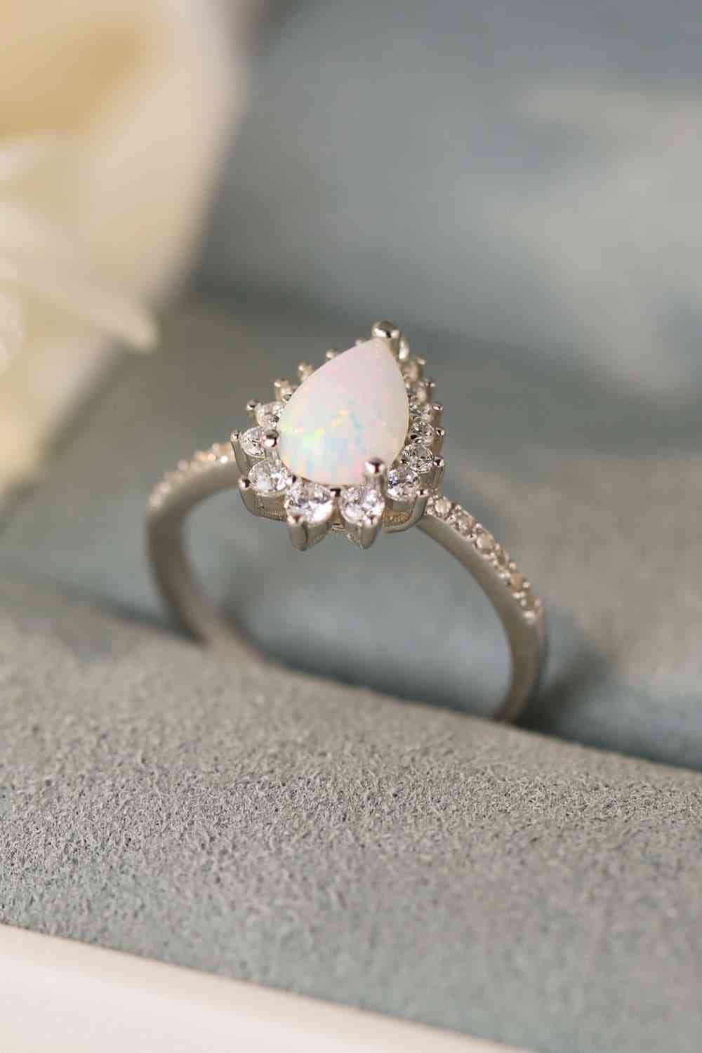 Platinum-Plated Mystical Opal Pear Shape Ring