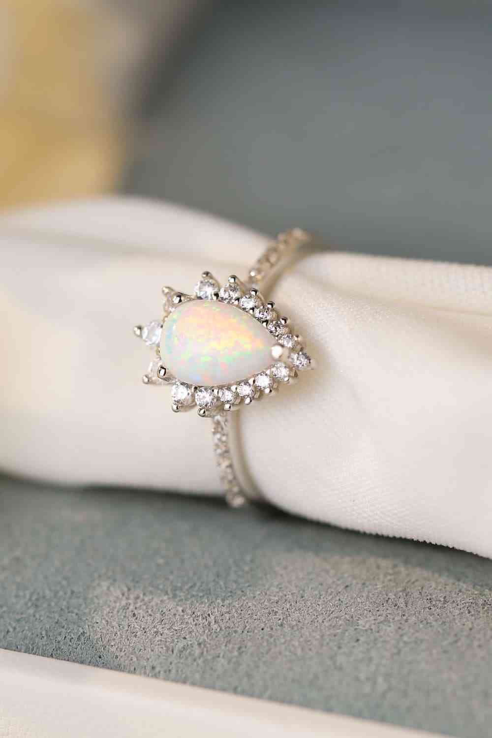 Platinum-Plated Mystical Opal Pear Shape Ring