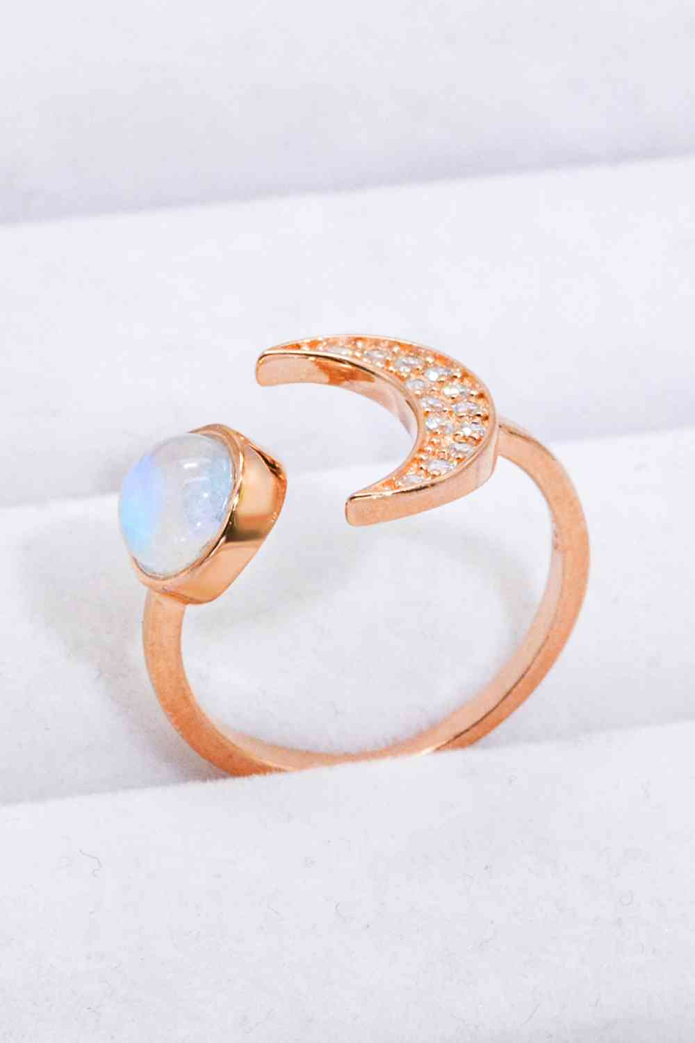 Natural Moonstone and Zircon "Sun & Moon" Open Ring